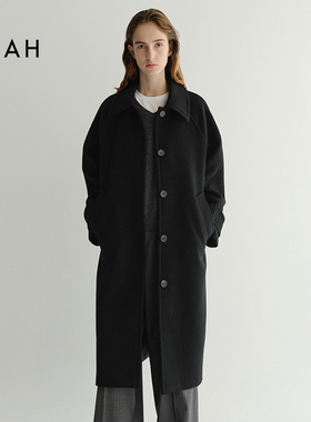EAAH 韩国品牌 2025秋冬女款百搭毛呢外套A字廓形长款羊毛大衣