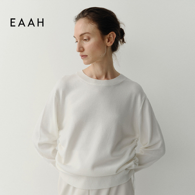 EAAH 韩国品牌 女装26秋季极简风圆领羊毛混纺针织衫抽绳设计毛衣