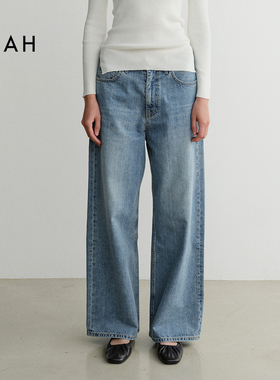 EAAH 韩国品牌25秋冬复古直筒牛仔裤女宽版宽松百搭休闲长裤全棉