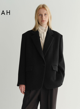 EAAH 韩国品牌 2025秋冬毛呢西装外套女宽松廓形一粒扣羊毛大衣