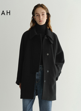 EAAH 韩国品牌 2025秋冬女款毛呢外套半巴尔马康羊毛大衣中长款