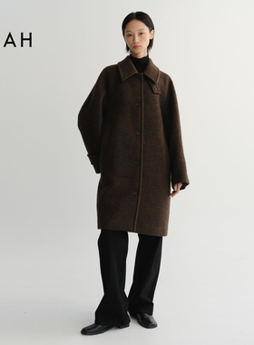 EAAH 韩国小众设计品牌 25秋冬毛呢外套翻领中长款羊毛混纺大衣女