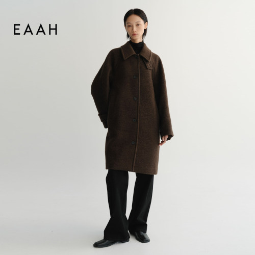 EAAH 韩国小众设计品牌 25秋冬毛呢外套翻领中长款羊毛混纺大衣女