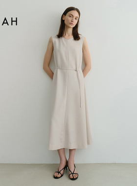 EAAH 韩国品牌 女装25夏季腰带伞状廓形无袖连衣裙时尚气质长裙