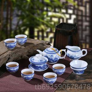 正品景镇功青花瓷夫茶具套装粉彩盖碗茶德壶薄胎家用办公室茶陶具