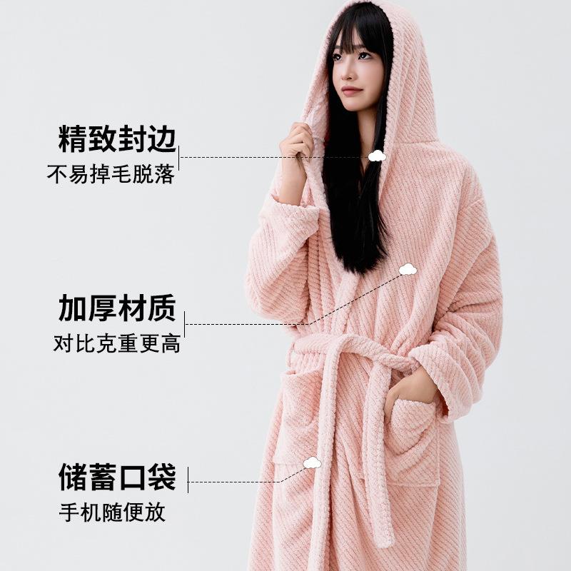初慧跨境珊浴袍女水季速干四洗完斜纹连帽澡穿的浴衣吸睡袍定制瑚