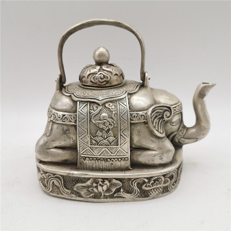 玩杂UWZ项风吉祥如意银壶酒壶老银手提梁大象水壶水居家摆茶件收