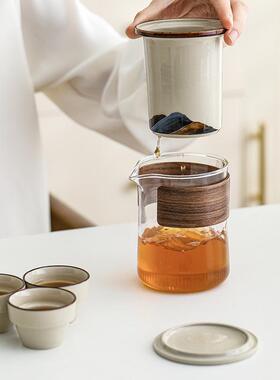 新款玻山草木灰25557山而川透明璃旅行茶具便携式陶瓷客一壶四杯