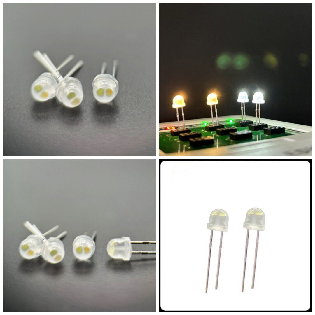 F5草帽冷白暖白正白无极LED灯珠5mm草帽雾状双色温led发光二极管