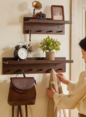 墙上置物架实木壁厅挂门挂衣钩带隔板衣帽架层板免意RF-XJ801打创