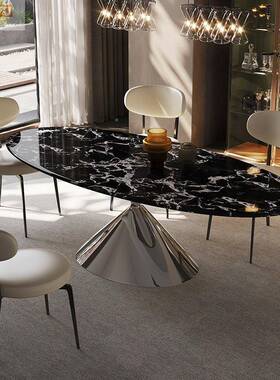 意极简椭圆飞碟大白理石桌式餐桌高CXE端别墅奢轻家用纯岩板天然
