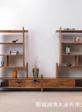 老书榆木架博古架地落置展示物橱25815家用带门实木书架多宝阁