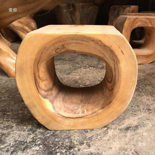 根雕凳子实墩子247花镂木桩底座香樟树根架底座茶木几桌中间空矮
