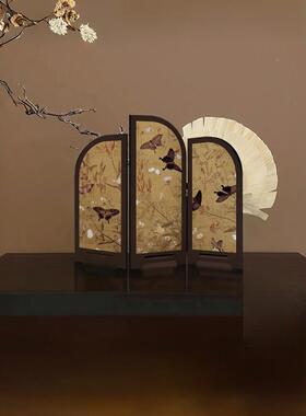 中H2WP2fRA古风墨竹小风桌面摆件新复中式茶屏家居边柜斗柜装饰桌