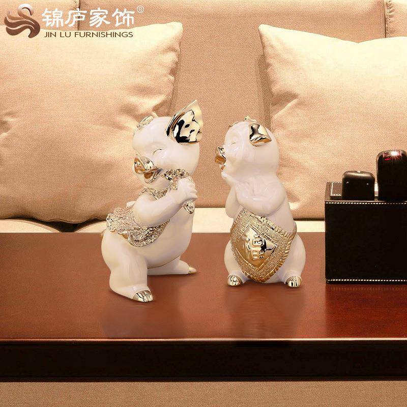 式生饰肖猪摆情侣装家ST321AB居工件艺品欧轻奢客厅玄关卧室床头