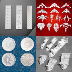 GRG装饰装灯饰硬石膏粉角花背325形景墙建筑异造型饰板超高白度细