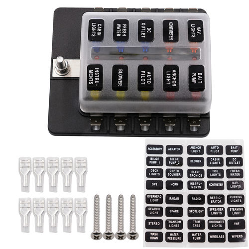 厂家PC接线端子款汽车房车船1进10出保险丝盒带LED灯12-32V