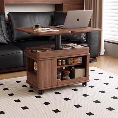 边几茶几可移动可折叠升降茶桌实木客厅家用中古风小户型边几推车