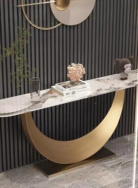 轻奢OCO板入户玄关台现代简约条进门玄案关极窄锈岩钢桌不子家居