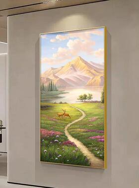 玄关装饰走廊道壁日照金山挂画PFO大画芬油画村入户手绘油画过墙