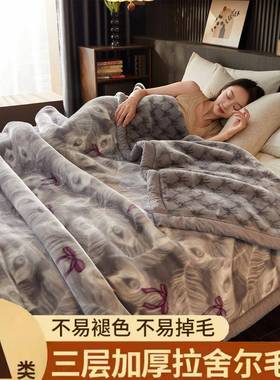 午拉舍尔季毛毯冬加厚加绒睡盖毯舍子床单人宿学生珊瑚法兰c#8457