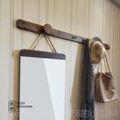 正品 轻架奢衣架衣镜 穿黑胡桃木帽实木衣玄关组合北欧日式