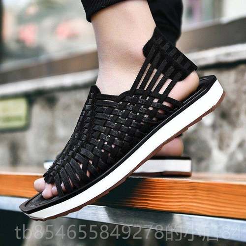 正品男士时凉鞋真运皮23新个款编织沙滩尚动凉鞋增高手工男士性休