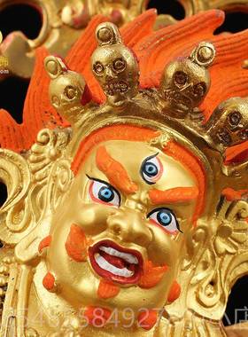 正品黄铜 六臂玛嘎拉 佛像金 哈西藏密宗鎏供护佛像供奉摆件 家用