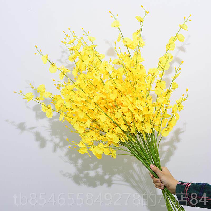 正品黄色跳舞兰花彷真艺客厅电视柜花居束家装饰假花插花瓶套装花