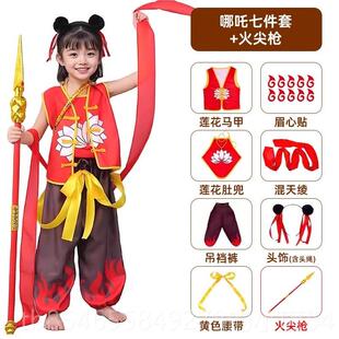 正品哪咤服装儿童COS款套新装女童表演园服幼儿哪咤国潮风演男出