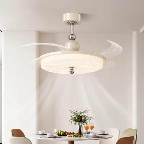 新款隐形风扇灯中古风奶油风吸顶风扇灯全光谱客厅餐厅卧室吊扇灯