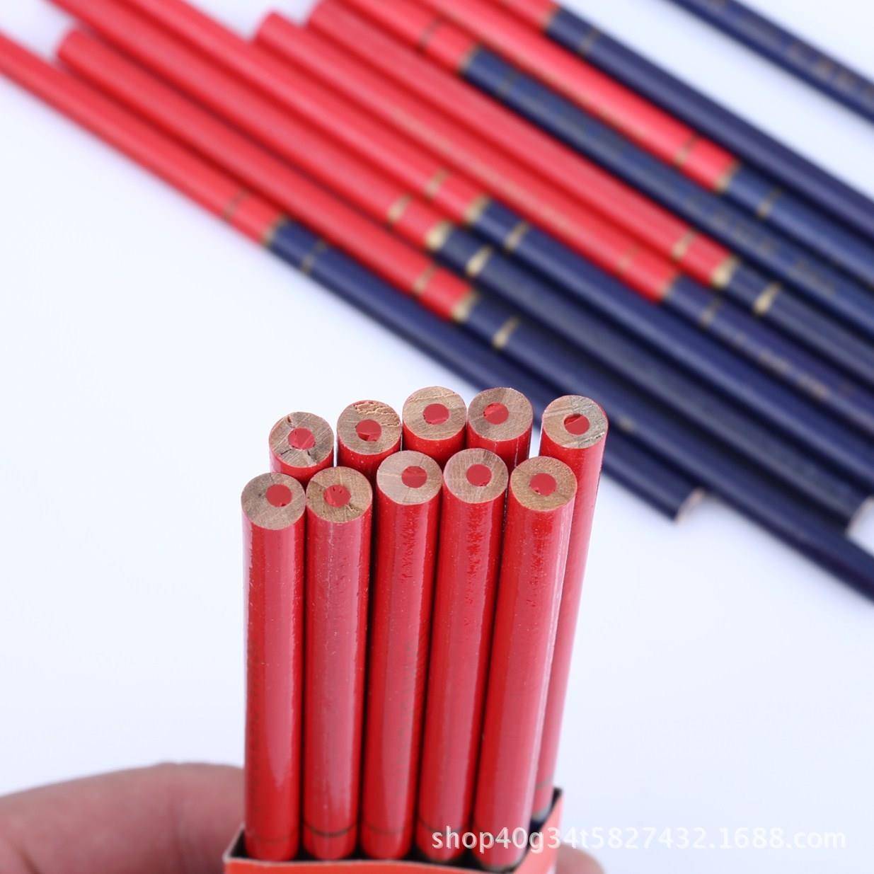 山城木工铅笔专用八角铅笔粗芯红蓝铅笔扁圆划线专用木工铅笔