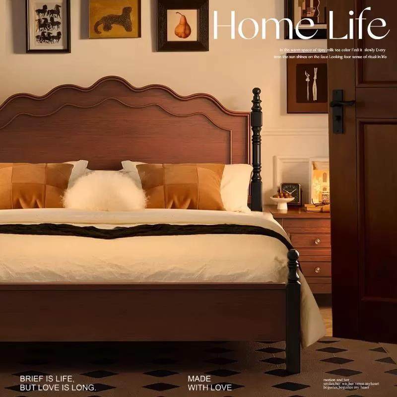 美式实木床现代简约1.5m双人床1米8中古床复古法式床主卧轻奢婚床