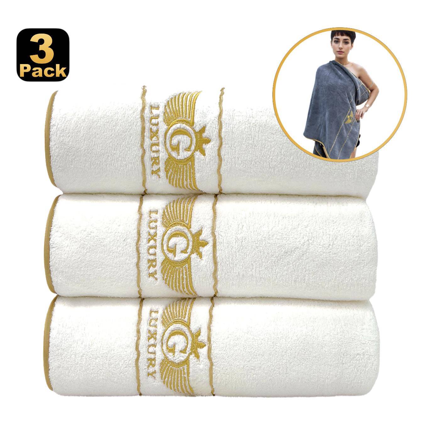 精编珊瑚绒浴巾三条装家用柔软强吸水素色绣花Bathtowel