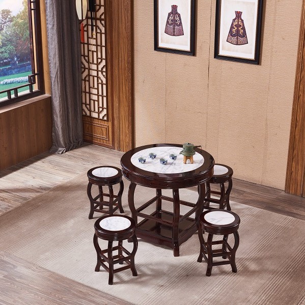 仿古中式大理石餐饮餐桌椅组合