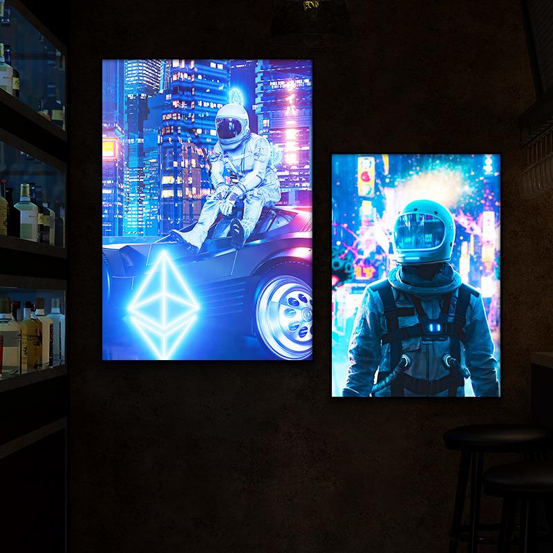 网咖KTV酒吧墙壁画赛博朋克风霓虹LED发光挂画电竞酒店房间装饰画