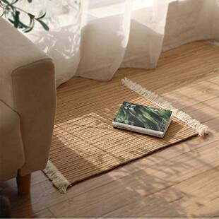 日式黄麻编织流苏地垫风茶几方形地垫绳编阳台落地窗民宿地毯