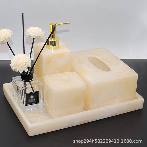 样板房纸巾盒五件套酒店摆件浴室收纳空瓶乳液分装托盘卫生间套装