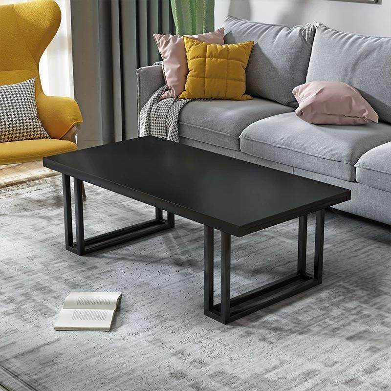 简约现代黑色实木沙发茶几复古民宿工业风茶桌简单创意铁艺咖啡桌