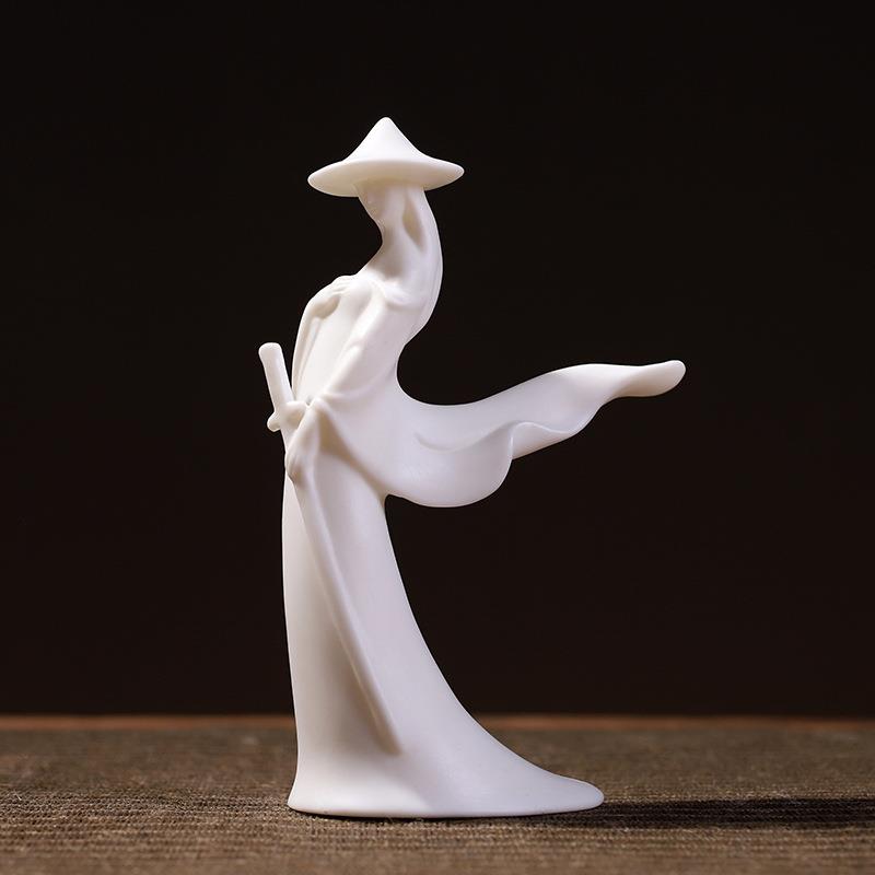 禅意侠客陶瓷人物摆件创意中式玄关家用博古架茶室软装饰工艺品