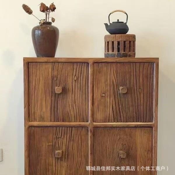 老榆木收纳柜家客三角凳厅抽落地柜餐边民用宿玄关屉式实木正方形