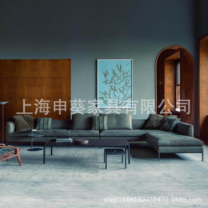 现代简约皮艺三人位沙发酒店型工业风后现代别墅制小户008奢轻沙