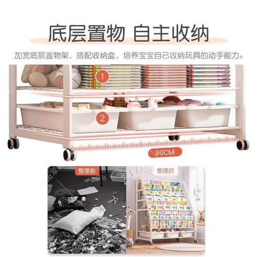 儿书架家用本绘架可移动玩具架落地收童架简易书纳柜置IQC物架
