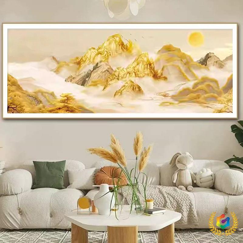 ?聚财F$px}b*#金山十字绣025线款绣客厅靠山图山水2画大幅满绣新