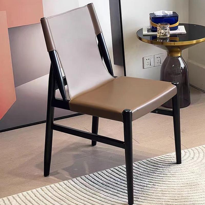 绮餐/奶奢油风椅高端木白蜡木马鞍皮椅BLM08子家实用