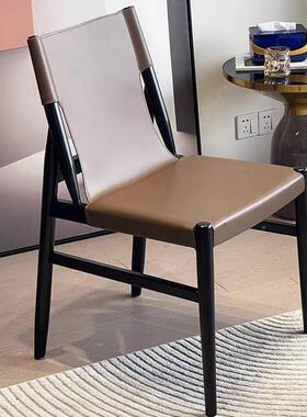 绮餐/奶奢油风椅高端木白蜡木马鞍皮椅BLM08子家实用