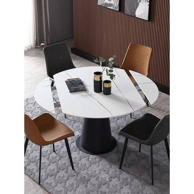 意式极DT-2198岩板餐桌伸简缩旋转家用小户方型变圆折叠多能轻功