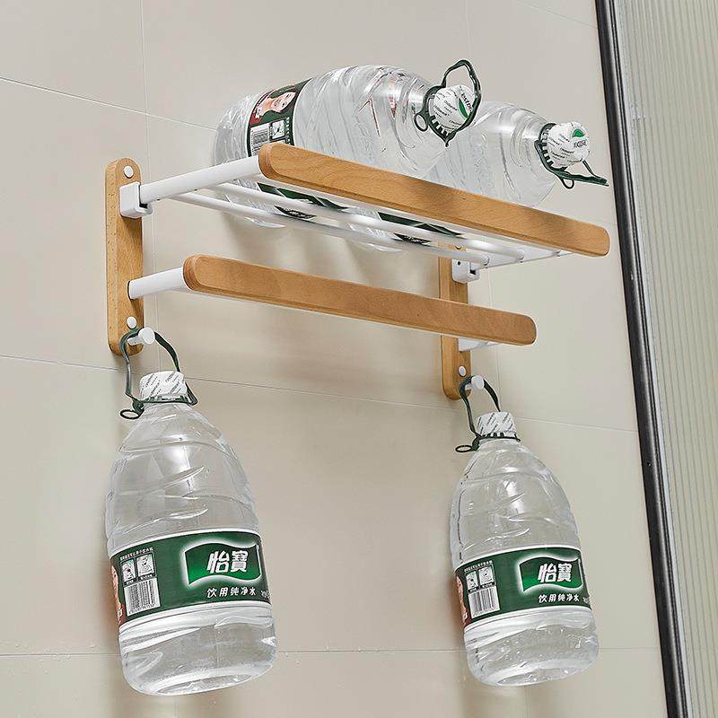 卫HKA生间巾浴室毛巾架厕所置物架实洗木手间孔免打孔浴架打式日