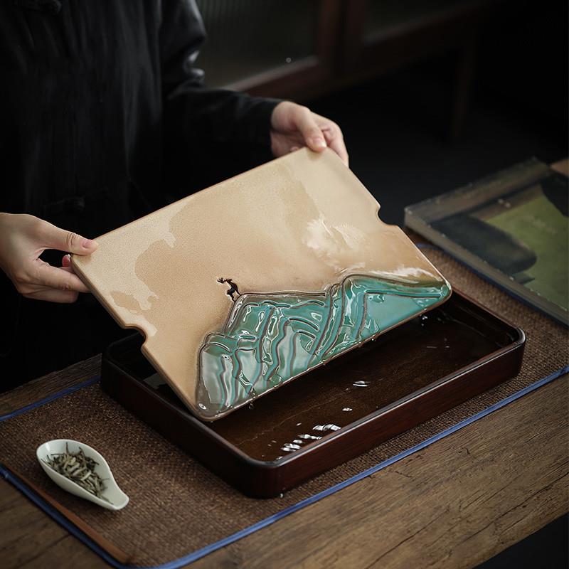 日式茶具盘复古水盘窑变茶盘陶便捷干泡托mz-1210盘家用小号茶储