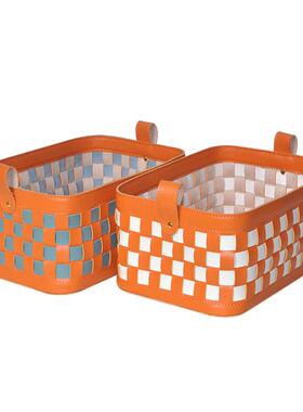 轻置奢皮质手工OQB编筐织收纳篮物篮脏衣篮样板室间卧饰品软装摆